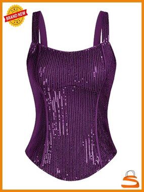 Sequin Bustier Corset Tank Top Sleeveless Sparkle Slim Camisole Party